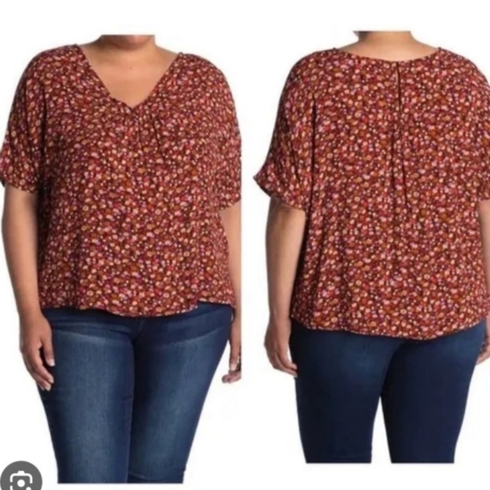 Madewell Ryme Floral Red V-Neck Blouse L